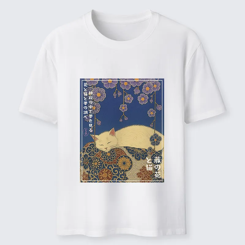 Tokyo-Tiger Ukiyoe Wisteria Flowers and Cats Classic T-Shirt