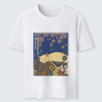 Tokyo-Tiger Ukiyoe Wisteria Flowers and Cats Classic T-Shirt