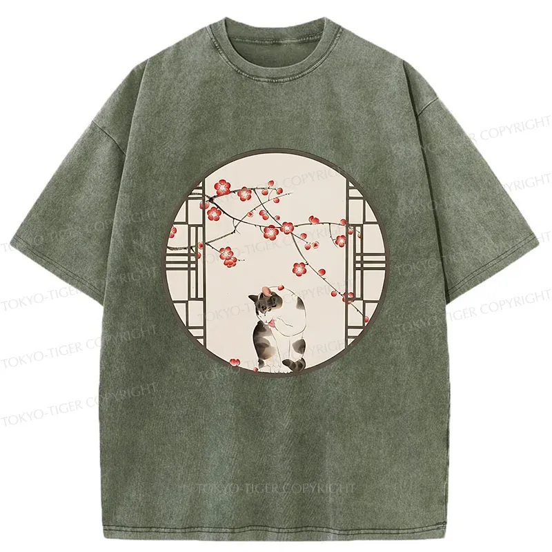 Tokyo-Tiger Beautiful View Outside The Window Washed T-Shirt