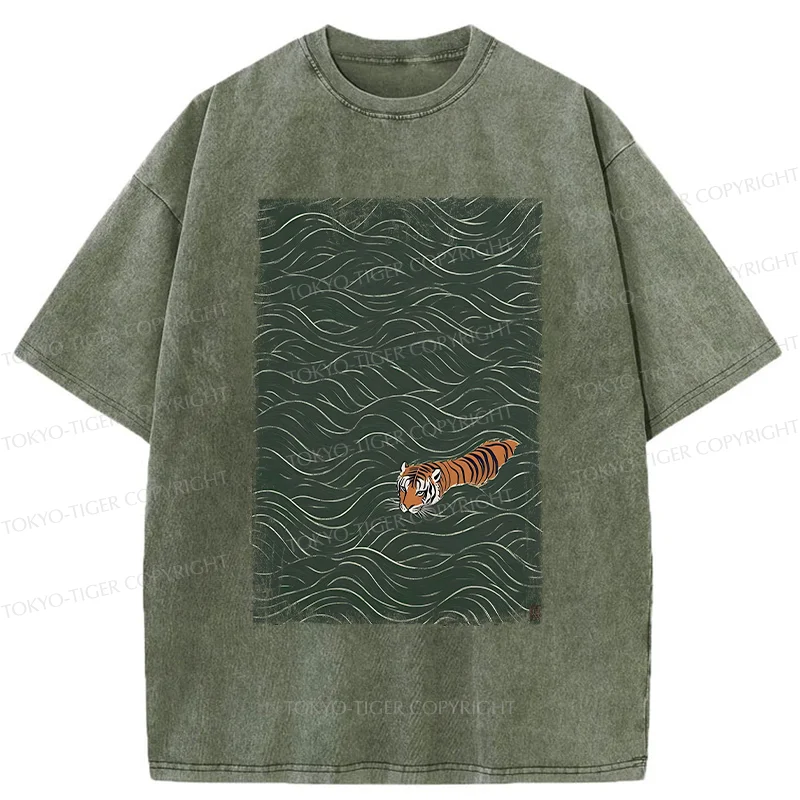 Tokyo-Tiger Tiger In The Grass Washed T-Shirt