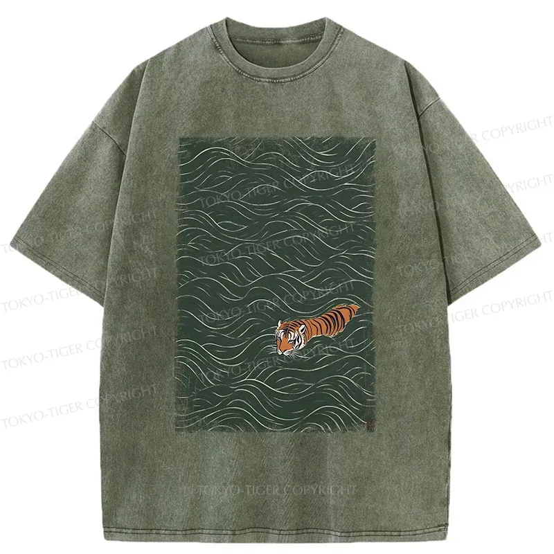 Tokyo-Tiger Tiger In The Grass Washed T-Shirt