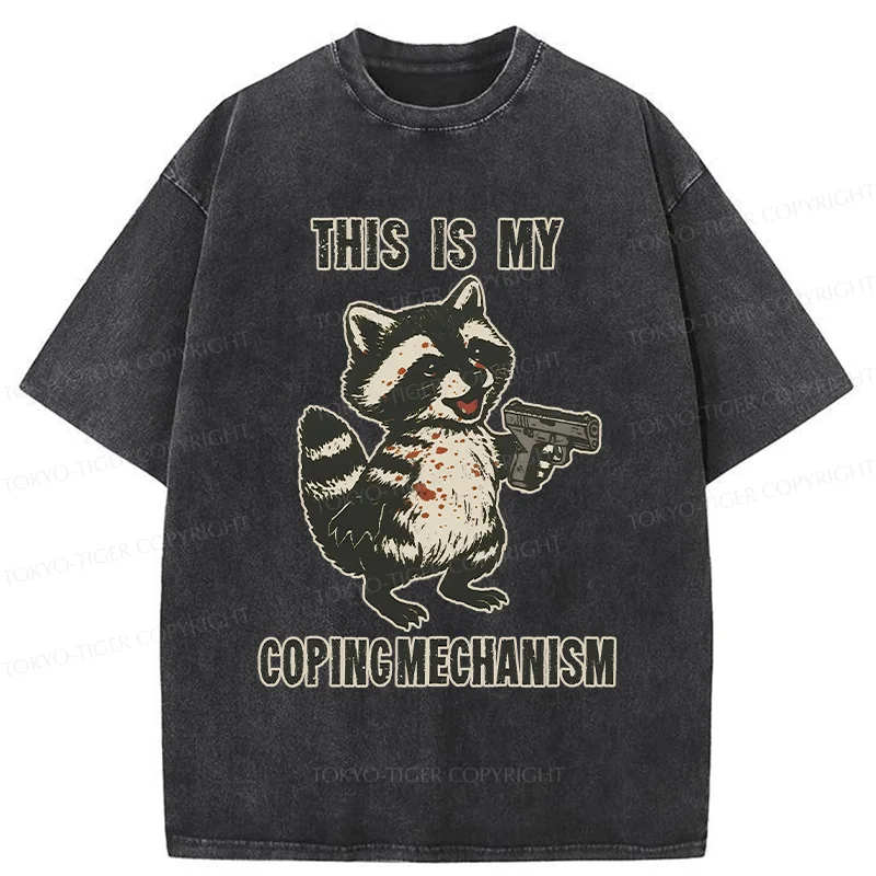 Tokyo-Tiger Raccoon Coping Mechanism Washed T-Shirt