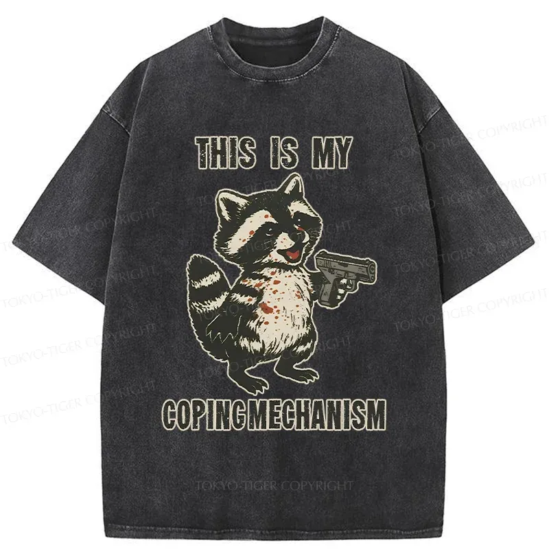 Tokyo-Tiger Raccoon Coping Mechanism Washed T-Shirt