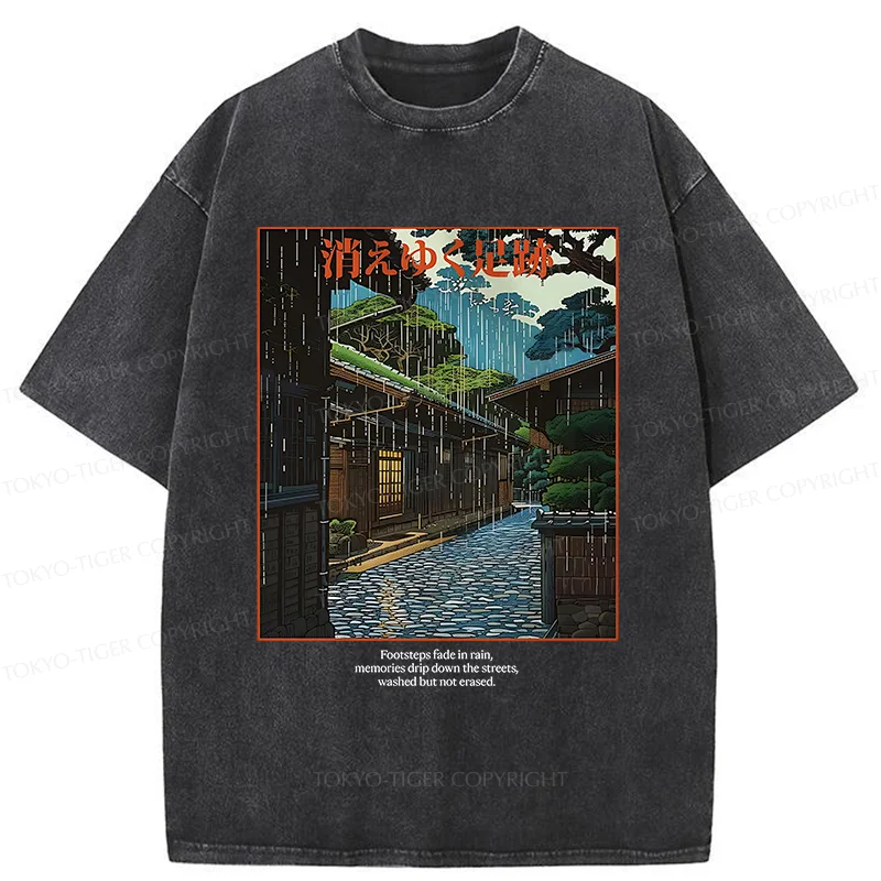 Tokyo-Tiger Courtyard In The Rain Washed T-Shirt