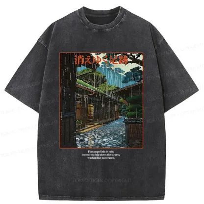 Tokyo-Tiger Courtyard In The Rain Washed T-Shirt