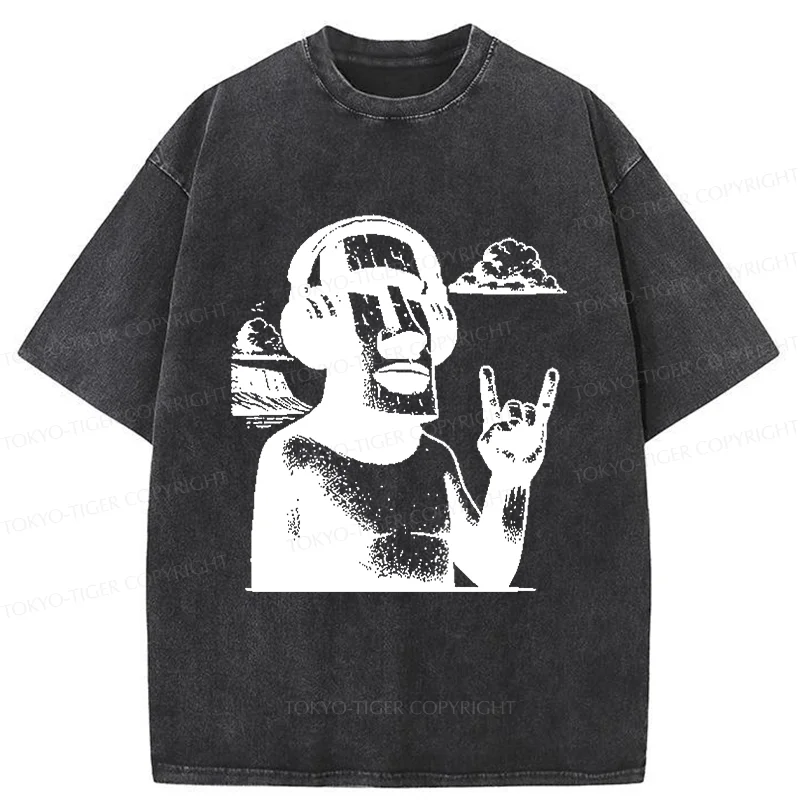 Tokyo-Tiger Rock Easter Island Statues Washed T-Shirt