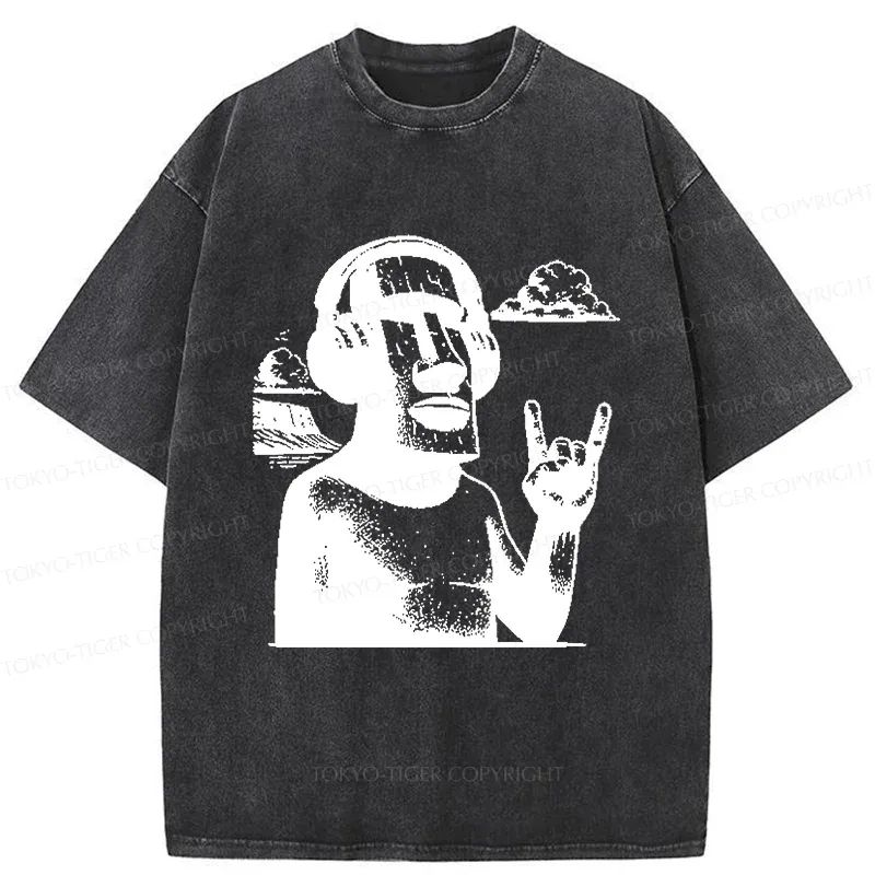 Tokyo-Tiger Rock Easter Island Statues Washed T-Shirt Sale