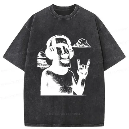 Tokyo-Tiger Rock Easter Island Statues Washed T-Shirt