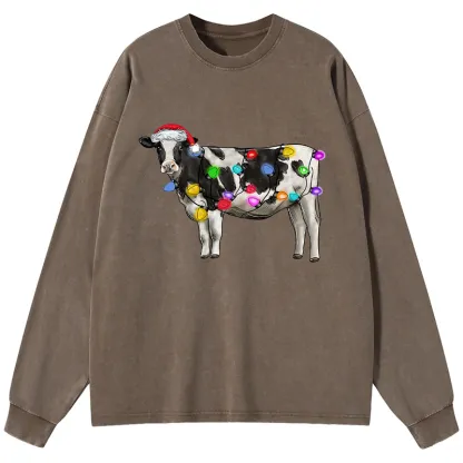 Tokyo-Tiger Christmas Cow Washed Long Sleeve T-Shirt