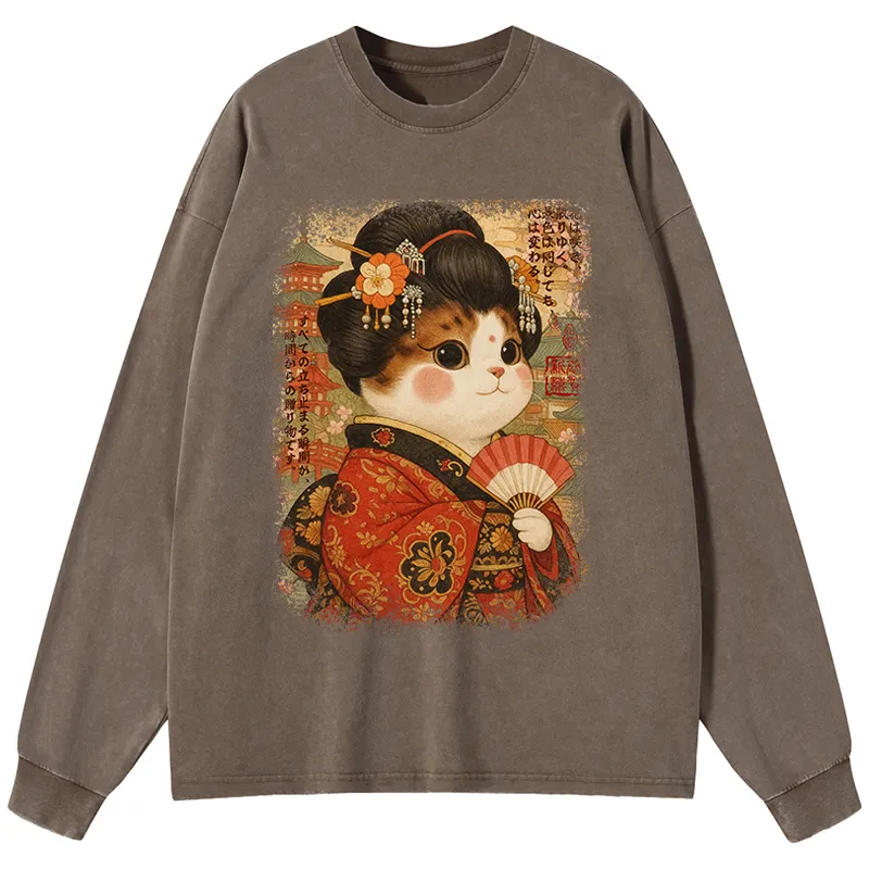Tokyo-Tiger Delicious Chinese Food Washed Long Sleeve T-Shirt Sale