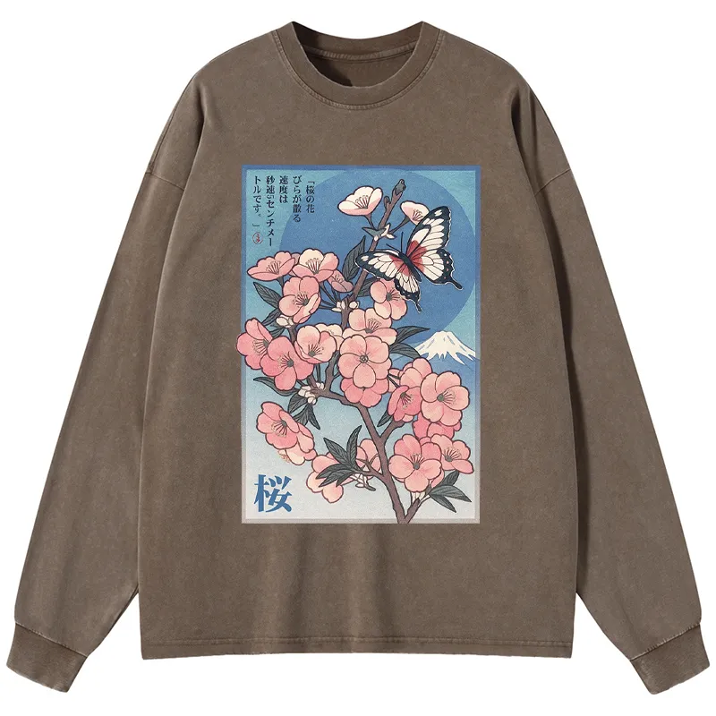 Tokyo-Tiger Ukiyoe Japanese Cherry blossoms Poster Washed Long Sleeve T-Shirt