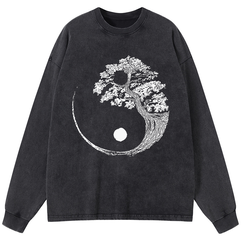 Tokyo-Tiger Yin-Yang Tai Chi Tree Washed Long Sleeve T-Shirt