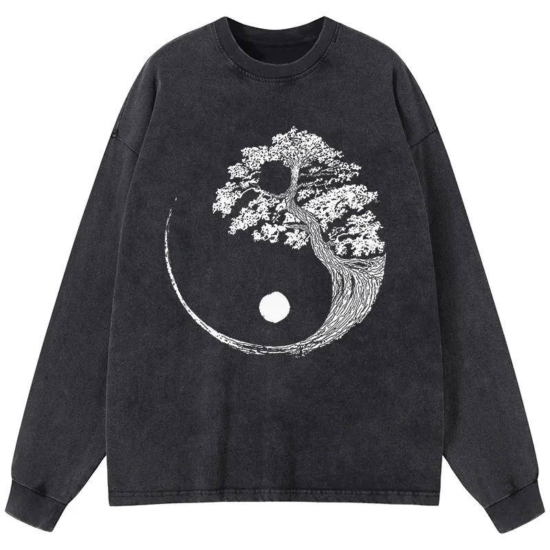 Tokyo-Tiger Yin-Yang Tai Chi Tree Washed Long Sleeve T-Shirt