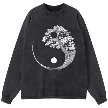Tokyo-Tiger Yin-Yang Tai Chi Tree Washed Long Sleeve T-Shirt