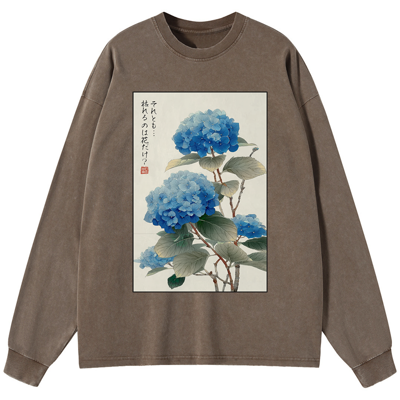 Tokyo-Tiger Ukiyoe Hydrangeas: A Reflection of the Soul Washed Long Sleeve T-Shirt