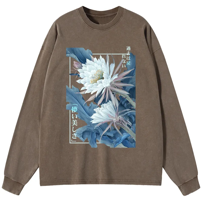 Tokyo-Tiger Vintage Epiphyllum-Short-lived beauty Poster Washed Long Sleeve T-Shirt