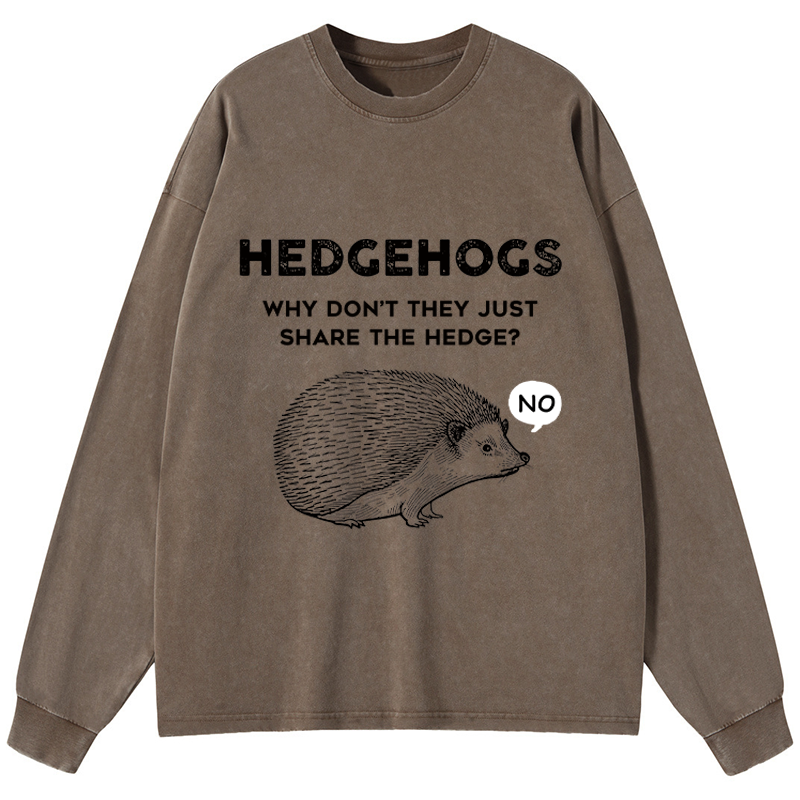 Tokyo-Tiger Funny Hedgehog Washed Long Sleeve T-Shirt