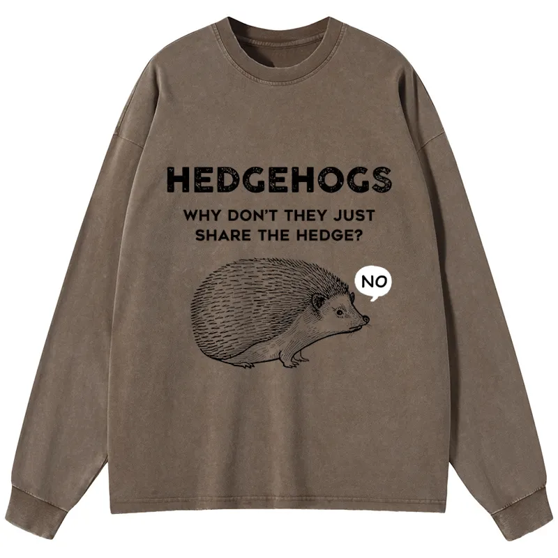 Tokyo-Tiger Funny Hedgehog Washed Long Sleeve T-Shirt