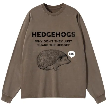 Tokyo-Tiger Funny Hedgehog Washed Long Sleeve T-Shirt