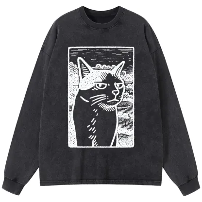 Tokyo-Tiger Cat's Hateful Eyes Washed Long Sleeve T-Shirt