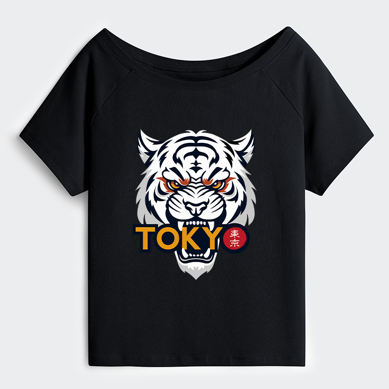 Tokyo-Tiger Logo Off Shoulder T-Shirt