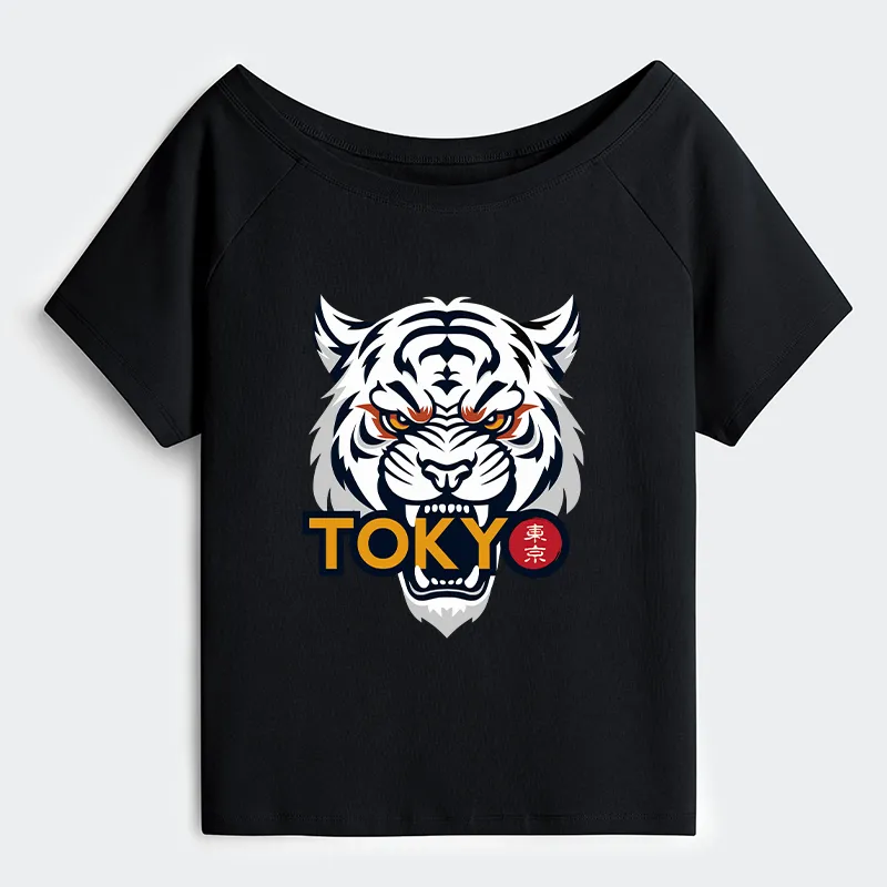 Tokyo-Tiger Logo Off Shoulder T-Shirt