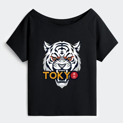 Tokyo-Tiger Logo Off Shoulder T-Shirt