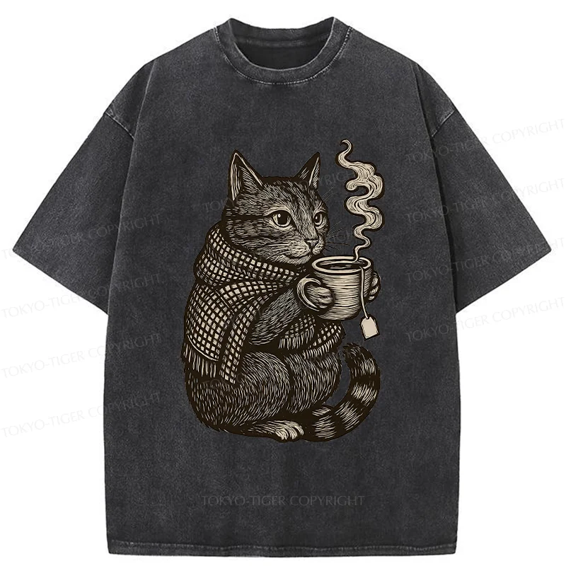 Tokyo-Tiger Autumn Cat Washed T-Shirt