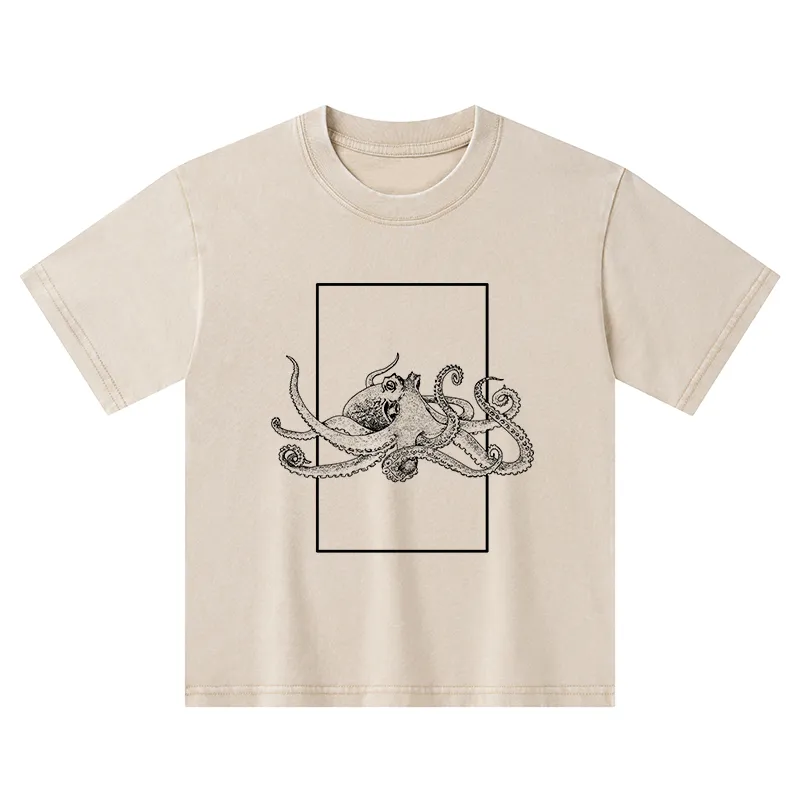 Tokyo-Tiger Japanese Giant Octopus Kids Washed T-Shirt