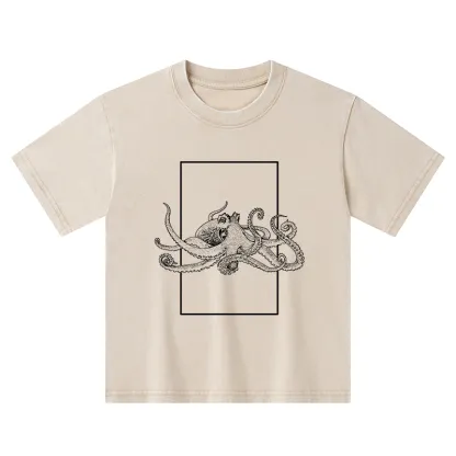 Tokyo-Tiger Japanese Giant Octopus Kids Washed T-Shirt