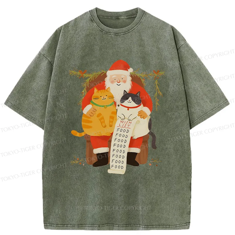 Tokyo-Tiger Santa Claus And Cats Washed T-Shirt