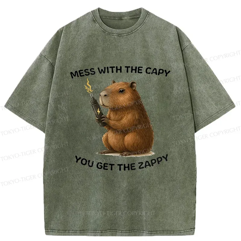 Tokyo-Tiger Capybara Is Electrified Washed T-Shirt