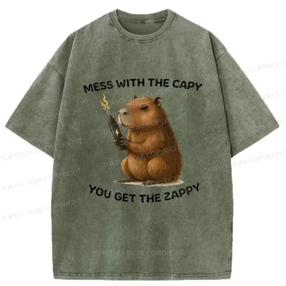 Tokyo-Tiger Capybara Is Electrified Washed T-Shirt