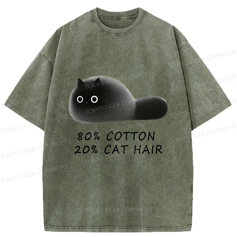 Tokyo-Tiger Funny Cat Hair Washed T-Shirt