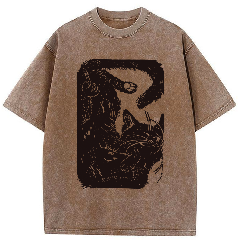 Tokyo-Tiger Funny Sleeping Cat Washed T-Shirt