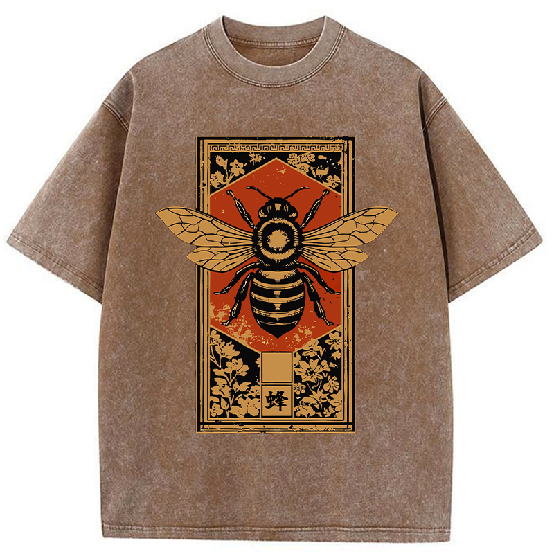 Tokyo-Tiger Tokyo-Tiger Japanese Bee Art Washed T-Shirt Washed T-Shirt