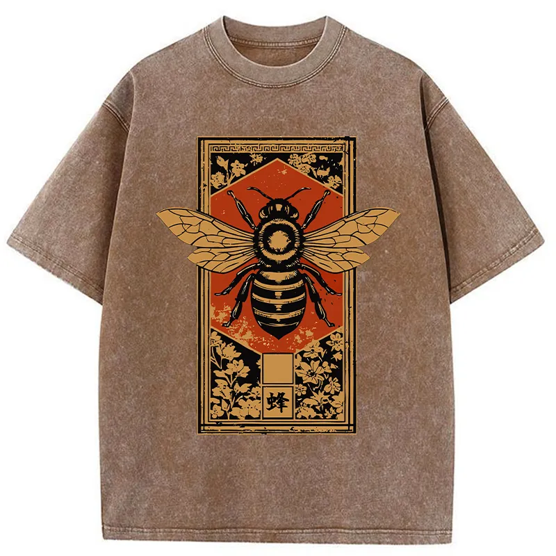 Tokyo-Tiger Tokyo-Tiger Japanese Bee Art Washed T-Shirt Washed T-Shirt