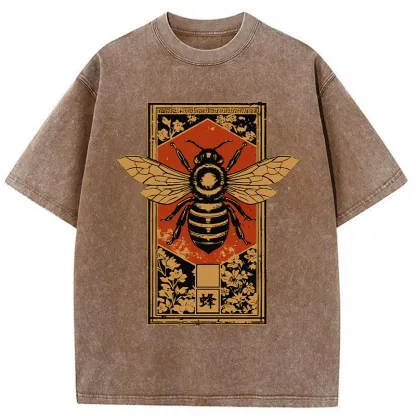 Tokyo-Tiger Tokyo-Tiger Japanese Bee Art Washed T-Shirt Washed T-Shirt