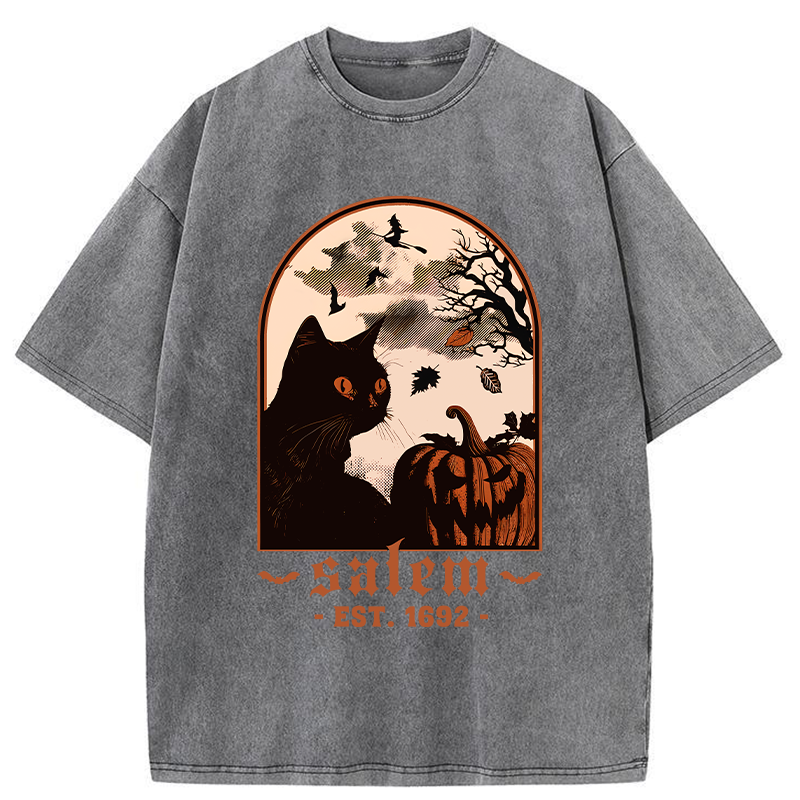 Tokyo-Tiger Halloween Black Cat Washed T-Shirt