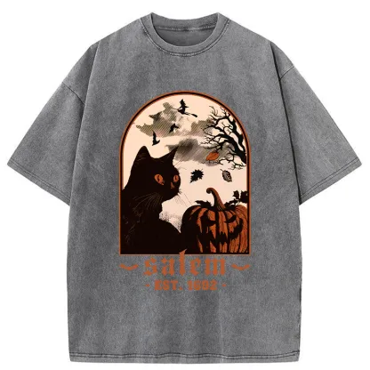 Tokyo-Tiger Halloween Black Cat Washed T-Shirt