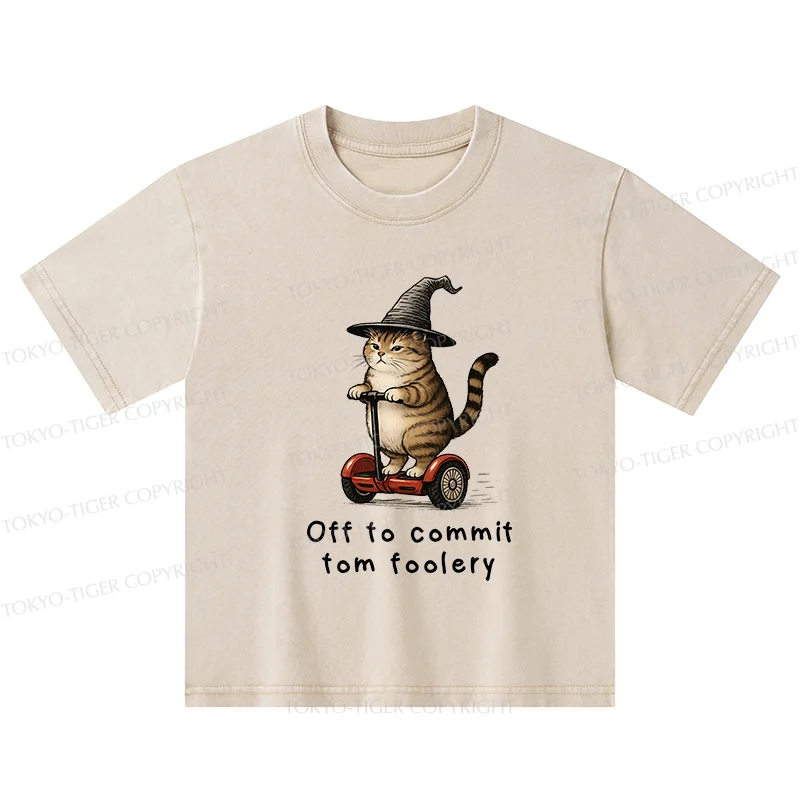 Tokyo-Tiger Orange Cat Riding Segway-style Kids Washed T-Shirt