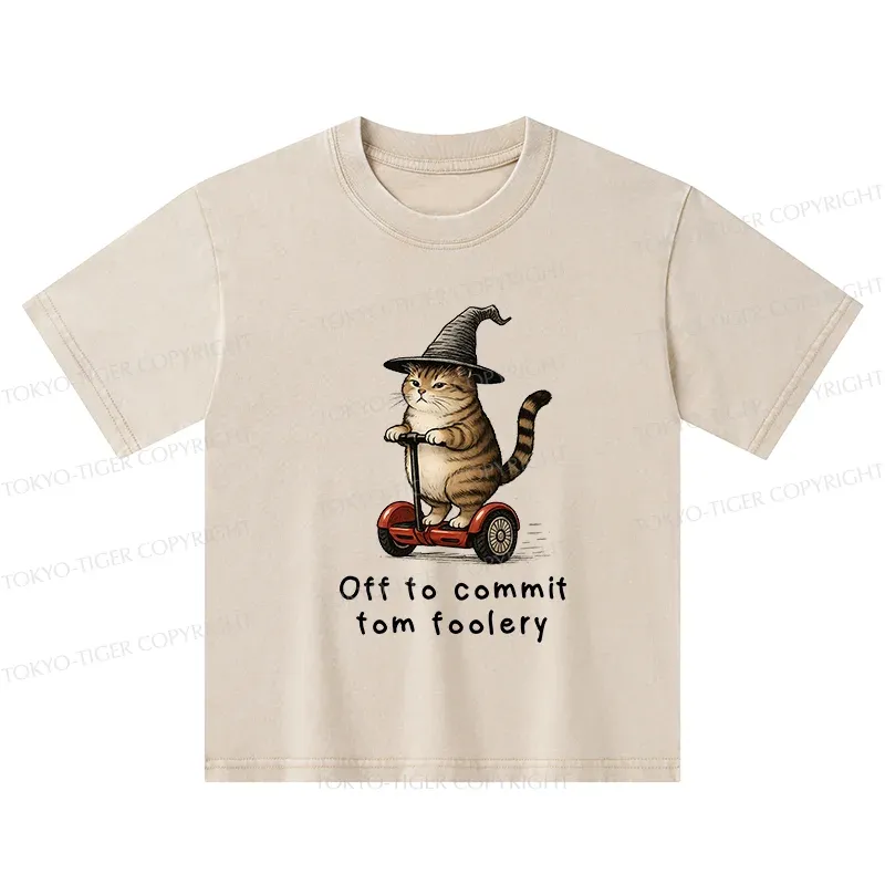 Tokyo-Tiger Orange Cat Riding Segway-style Kids Washed T-Shirt Sale