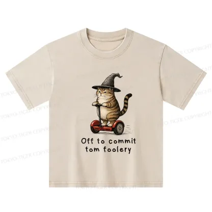 Tokyo-Tiger Orange Cat Riding Segway-style Kids Washed T-Shirt