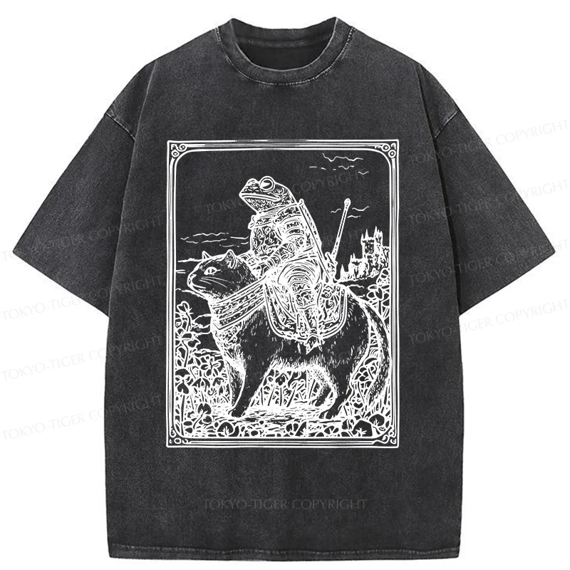 Tokyo-Tiger Frog Knight Riding A Cat Washed T-Shirt