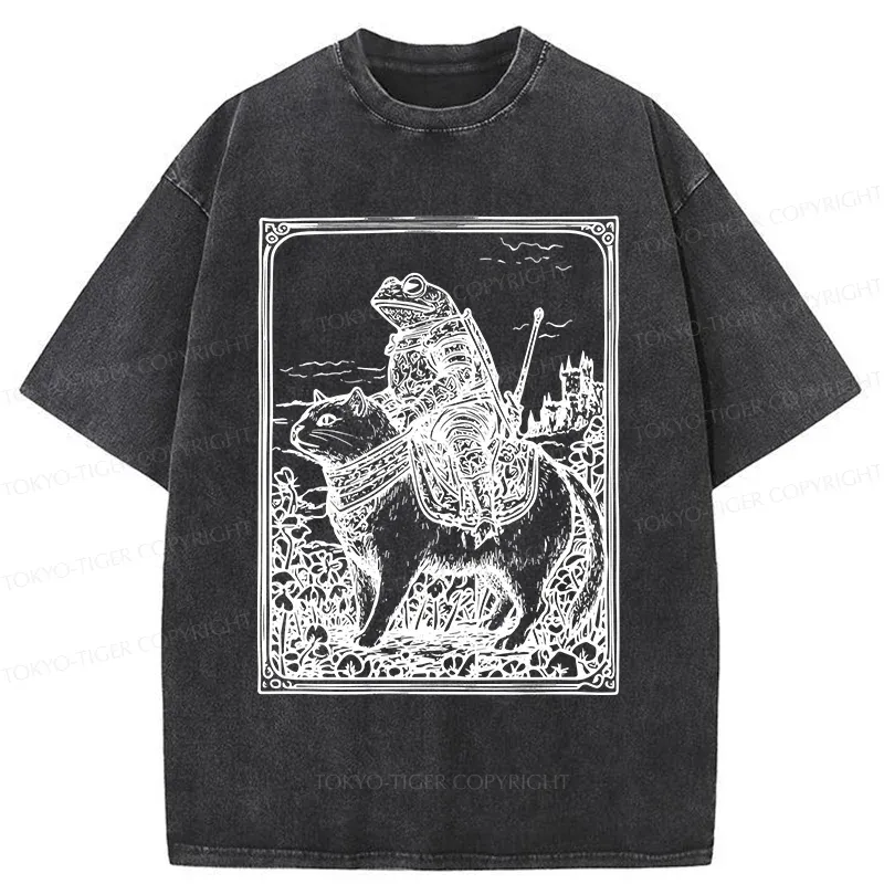 Tokyo-Tiger Frog Knight Riding A Cat Washed T-Shirt Sale