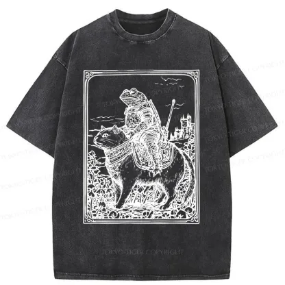 Tokyo-Tiger Frog Knight Riding A Cat Washed T-Shirt