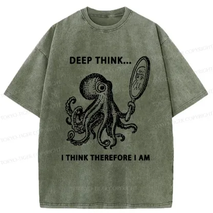 Tokyo-Tiger Octopus Looking In The Mirror Washed T-Shirt