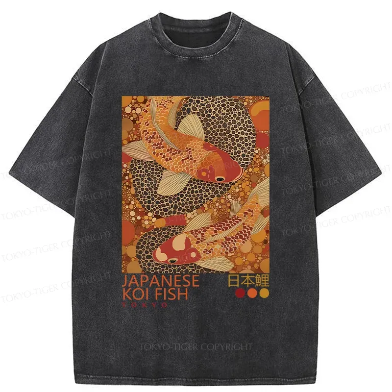 Tokyo-Tiger Japanese Koi Poster Washed T-Shirt