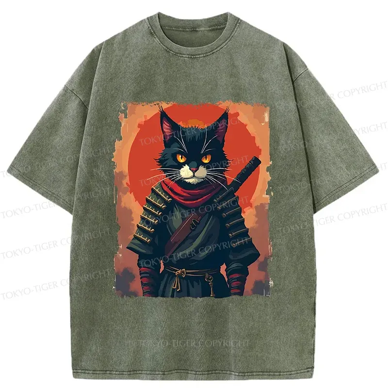 Tokyo-Tiger Handsome Cat Ninja Washed T-Shirt