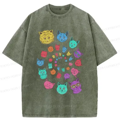 Tokyo-Tiger Psychedelic Spinning Cats Washed T-Shirt